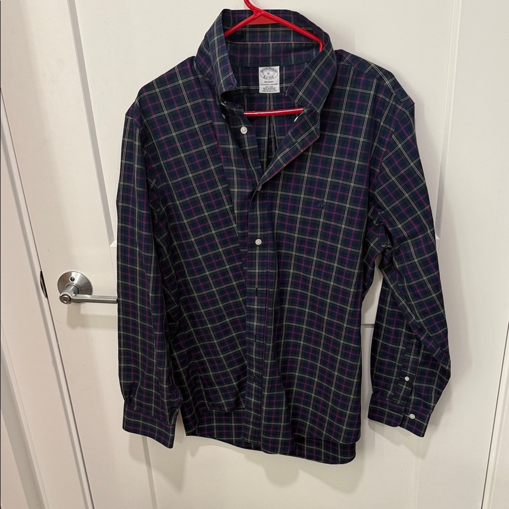 Brooks Brothers Navy and Green Plaid Dress Shirt
